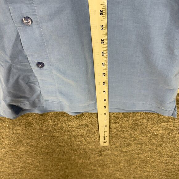 Solitude Shirt Men M Medium Blue Button Up Collared Short Sleeve Pockets Rayon - Picture 6 of 7